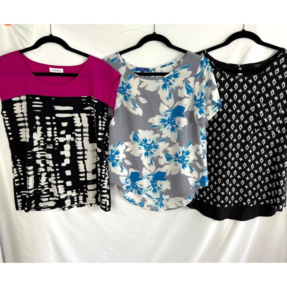 Calvin Klein Apt 9 & AUW Women's Top Blouse LOT of 3 Size Medium Short Sleeves